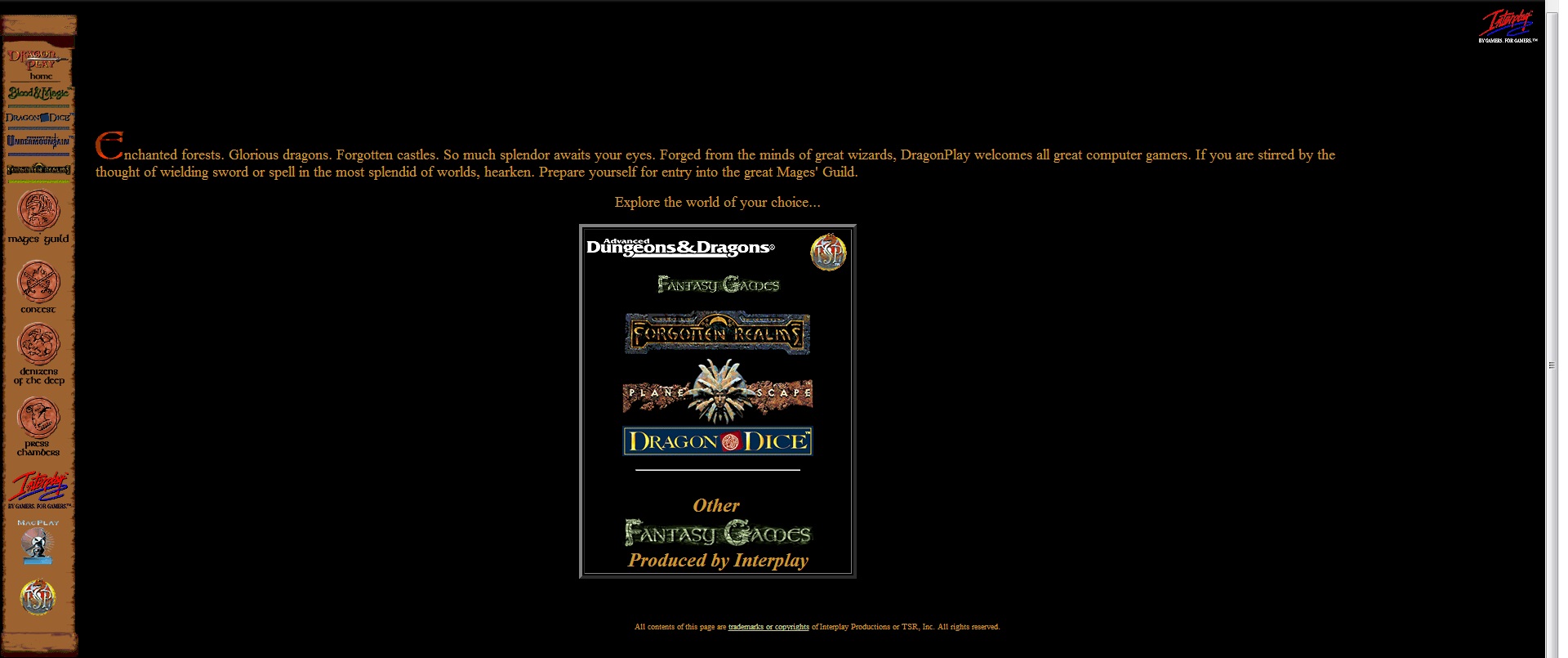 Страничка Dragonplay 1997 года. В левом верхнем углу можно разглядеть логотип несостоявшегося подразделения.